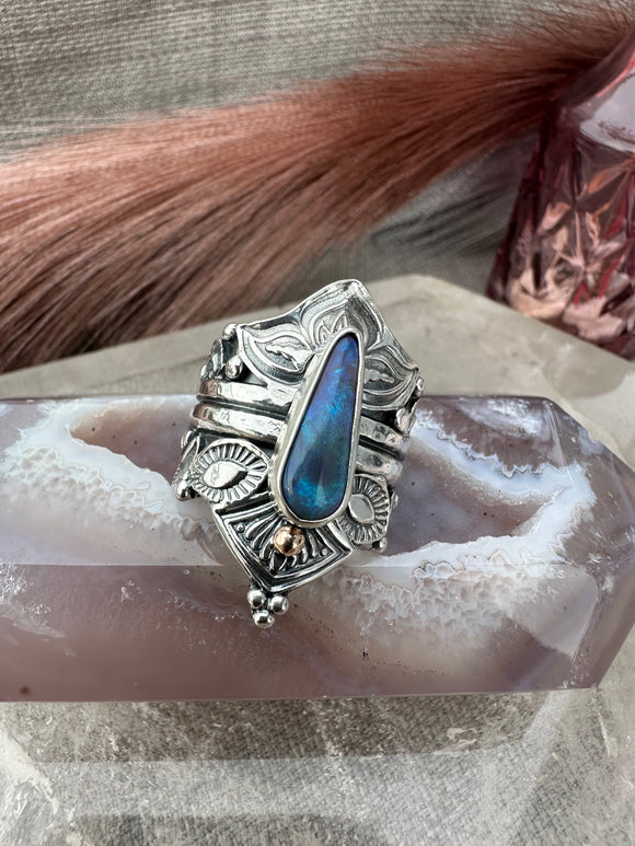 Australian Opal Empress Lotus Crown Ring Size P~P1/2