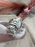 Moonstone Empress Lotus Crown Ring Size V~V1/2