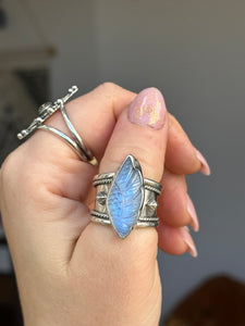 Moonstone Angel Wing Wide Band Ring