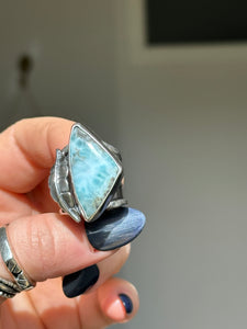 Larimar Stamped Wide Band Ring Size N