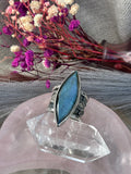 Labradorite Stamped Wide Band Ring S~S1/2