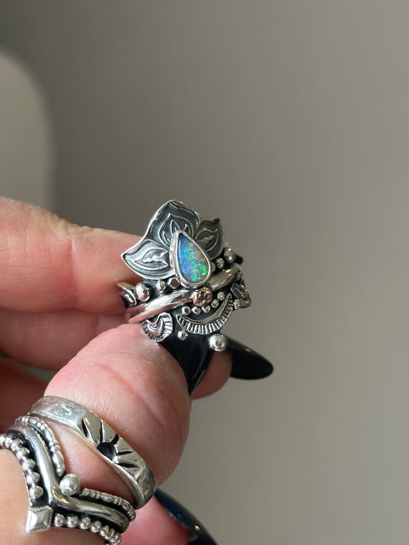 Opal Lotus Crown Ring Size L1/2~M