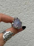 Lavender Moon Quartz Molten Claw Ring Size R1/2~S