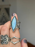 Labradorite Stamped Wide Band Ring S~S1/2