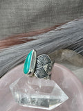 Heavy Stamped Scalloped Turquoise Ring Size L