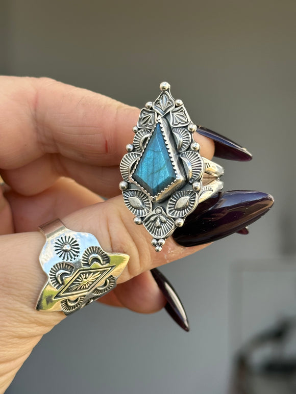 Labradorite Kite Stamped Ring MTO