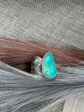 Heavy Stamped Scalloped Turquoise Ring Size L