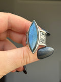 Labradorite Stamped Wide Band Ring S~S1/2