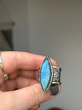 Labradorite Stamped Wide Band Ring S~S1/2