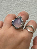 Lavender Moon Quartz Molten Claw Ring Size R1/2~S