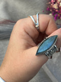 Labradorite Stamped Wide Band Ring S~S1/2