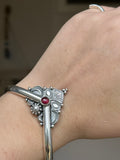 Garnet Decorative Stamped Wishbone Cuff Bracelet MTO