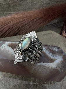 Moonstone Empress Lotus Crown Ring Size V~V1/2