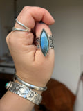 Labradorite Stamped Wide Band Ring S~S1/2