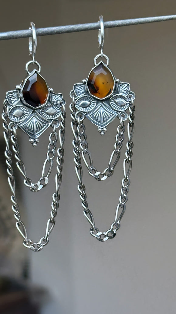 Montana Agate Stamped Chain Earrings