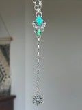 Turquoise Daisy Lariat Drop Necklace