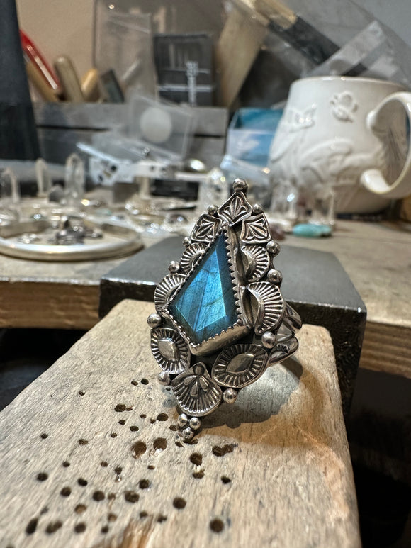 Labradorite Kite Stamped Ring MTO