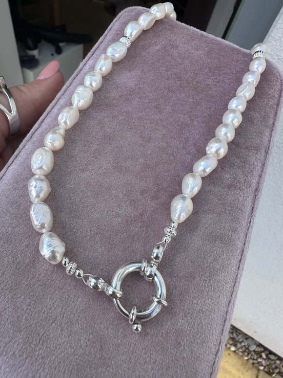 Ivory Pearl Bolt Ring Necklace