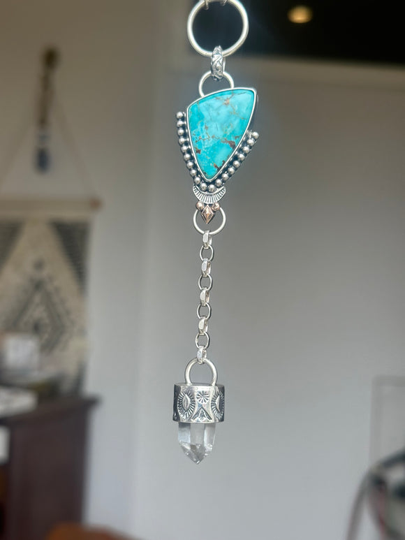 Turquoise Lariat Drop with choice of Black Tourmaline/Quartz