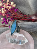 Labradorite Stamped Wide Band Ring S~S1/2